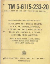 TM5-6115-233-20 Generator diesel 30kw Kurz Cleo-1 Repair Maintenance Operators 
