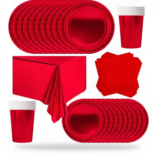 Red party paper tableware - red,