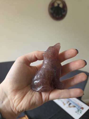 Strawberry quartz wolf crystal - wolf,