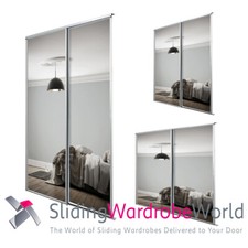 SpacePro Sliding Wardrobe Doors & Track - White Framed MIRROR - 3 Sizes