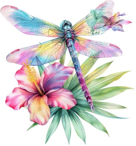 Colourful dragonfly flower - colourful,
