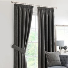 DUNELM Chenille Pencil Pleat Lined Curtains Grey 228 x 137 (90"x54) rrp £120