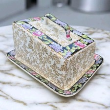 Vtg 1930s Royal Winton Grimwades Bros England Large Chintz Butter/Cheese Dish