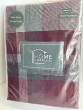 Braemar Curtains Fully Lined Woven Check Pencil Pleat Tape Curtains 66 x 72 Wine