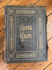 c1880s HEAVY ANTIQUE BROWNS FAMILY HOLY BIBLE 5.6kg BOOK & BRASS CLASPS