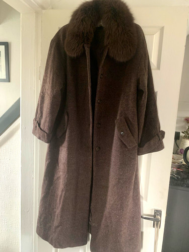 Brown wool overcoat with fox - wool,