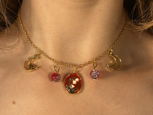 Red flower pendant - red,