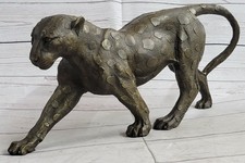 SNARLING LEOPARD BRONZE STATUE