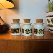 Portmeirion Talisman Spice Jar Trio X3, Yellow & Orange Geometric, Cork, MCM