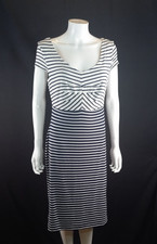 Pepperberry Really Super Curvy Navy white Striped Viscose Stretch Dress UK 14