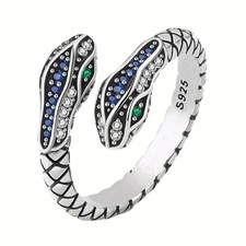 100% 925 Sterling Silver Rings For Women Snake Shape Green Eye Simple Trendy 487