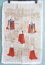 Vintage 1980s Tea Towel Coronation Robes of Peers of the Realm Irish Linen 80s