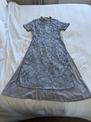 Blue grey silk blend mandarin - blue,