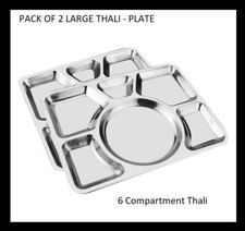 X2 Large PLATES Big Thali 6 Compartment Stainless Steel Food Serving Dish Dinner