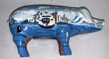 Return Of The Pig Painted Piggy Bank City Scape 2007 Ocean Scape 7”w 4”tall