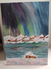 ORIGINAL PAINTING "Northern Lights" Acrylics Canvas Great XMAS Gift  UK Artist