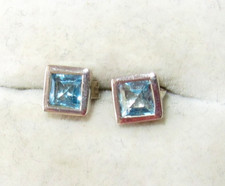 Designer Small 925 Sterling Silver Blue Topaz Earrings , ~SIGNED~