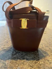 Ferragamo Vara Ribbon Leather Mini Handbag Brown Cowhide Used Japan