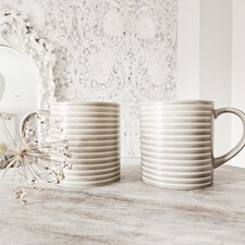 Vintage Denby Intro Ash-Grey Ribbed Stripe Mugs x2 Minimalist-Rustic