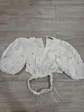 Zara White Embroidered Puff