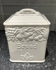 Rate Vintage White Glazed Bread Bin Embossed Fruits Ceramic St michael VGC