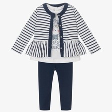 Mayoral 3 Piece Set Girls 36 Months Peplum Cardigan, T Shirt & Leggings Blue