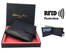 Mens Designer Leather Wallet RFID SAFE ID Protection Contactless Card Blocking
