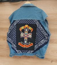 Reworked vintage denim Waistcoat  with Guns n Roses band on back Size XL