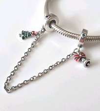 🩷 Christmas Tree Bell Safety Chain Spacer Charm Genuine 925 Sterling Silver 🩷 