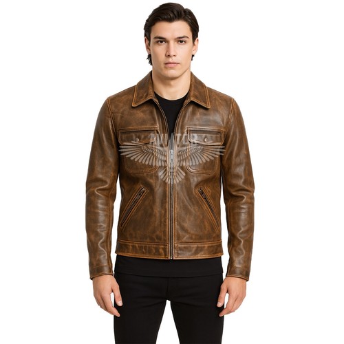 Men brown motorcycle leather - brown,