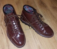 Grafters Mens Retro Style Monkey Boots Wine Leather Size 7 Lace Ups Round Toes