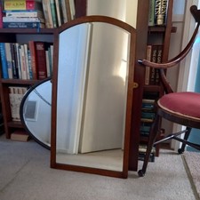 Vintage Large Oak Framed Arched Wall Mirror Bevelled Edge 