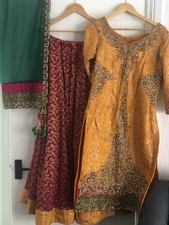 Mustard  and pink  banarsi  lehnga