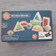 Playtive Montessori Wooden Sensory Shapes Rainbow Perspex Blocks Toy