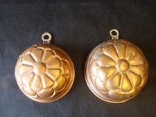 2 x Copper & Brass Tin plated Kitchen Jelly Moulds Collectable Decorative