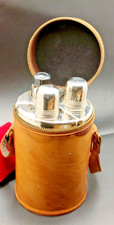 Vintage Whisky Triple Hip Flask Travel Bar Leather Hide Cased Hunting Set (READ)