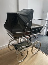 Vintage Silver Cross Coachbuilt Pram Dark Green with Hood, Basket And Apron