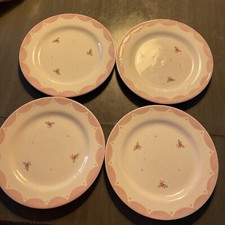 GABRIELLA MILLER: Four (4) Hand Painted Roses Design Plates RARE Pink And Green