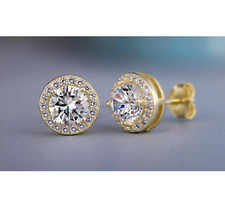 Men Women 18K Gold Plated Square Round Silver Cubic Zirconia Shiny Stud Earrings