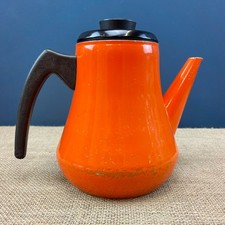 VINTAGE RETRO MID CENTURY BURNT ORANGE ENAMEL COFFEE POT 1.5L MADE IN FINLAND