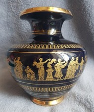 Beautiful Spyropoulos Greek Greece 24K Gold Plated & Cobalt Blue Vase