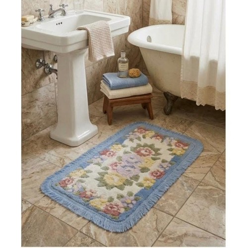 Vintage floral bath rug blue - bath,