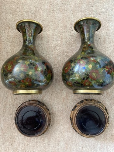 Pair vintage enamel - pair, inlaid