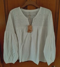 Fat Face Jesse Lace/Broderie Yolk Top - Cotton - Ivory - Size 24