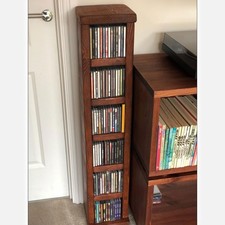 CD Storage Tower, Rustic Pinewood Music Compact Disc Storage Unit