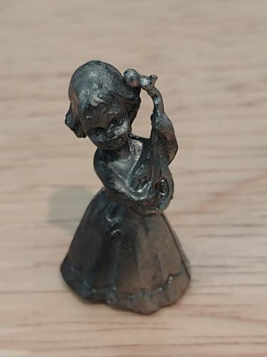 Vintage pewter girl holding - pewter,