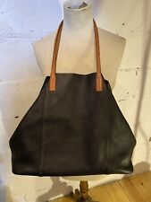 Mint Velvet Oversized Tote Bag Black Leather Natural Handles Tie Fasting Blogger