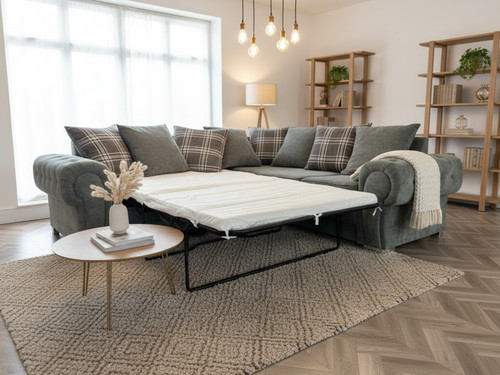 Grey fabric corner sofa - grey, bed