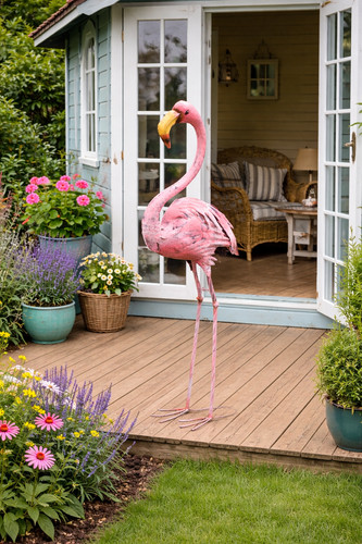 Rustic metal flamingo - metal, garden