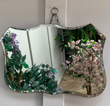 VINTAGE ANTIQUE ART DECO SHIELD SHAPED FRAMELESS BEVEL EDGE WALL MIRROR 18"x 12"